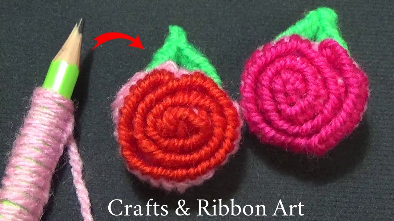 Super Easy Rosebud Making Idea with Pencil - Hand Embroidery Amazing Trick - DIY Woolen Flowers