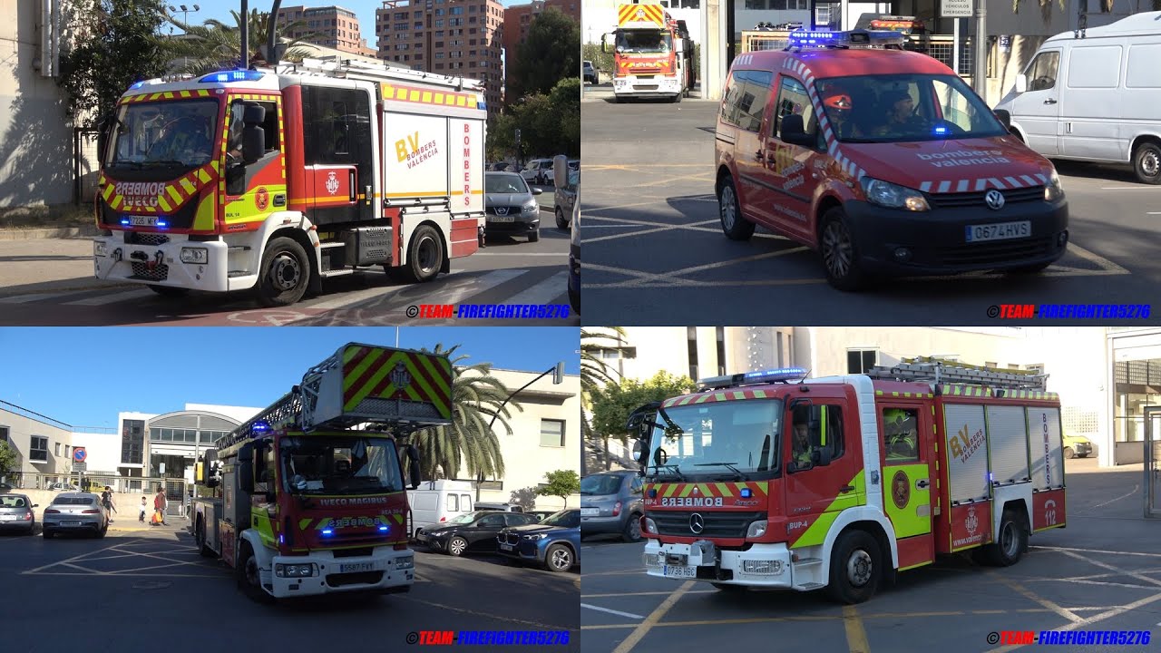 [Feuerwehr kämpft sich durch den Verkehr] BUL + Löschzug und mehr Bombers Valencia Parc Norte