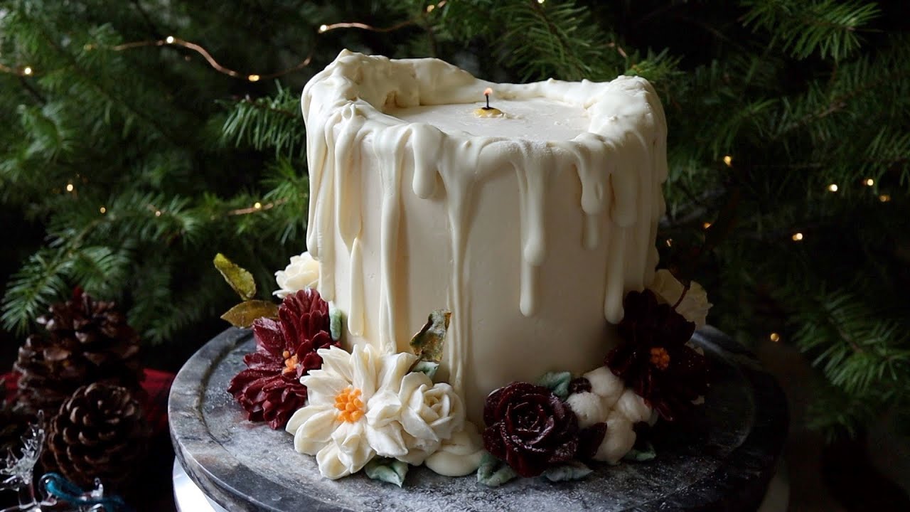 CHRISTMAS CANDLE CAKE (Buttercream) / Buttercream flower candle cake