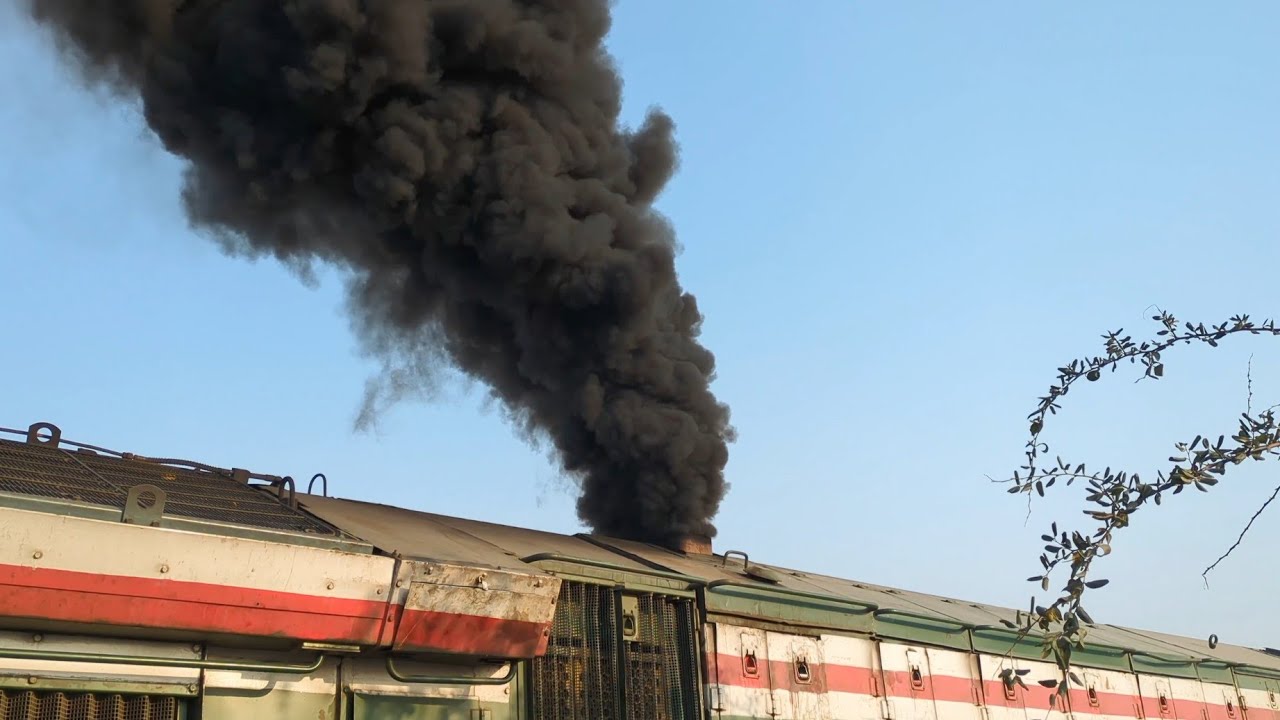 Heavy Smoke Exition by AGE 30 Blue tiger leading longest oil container train #viral #train #trending