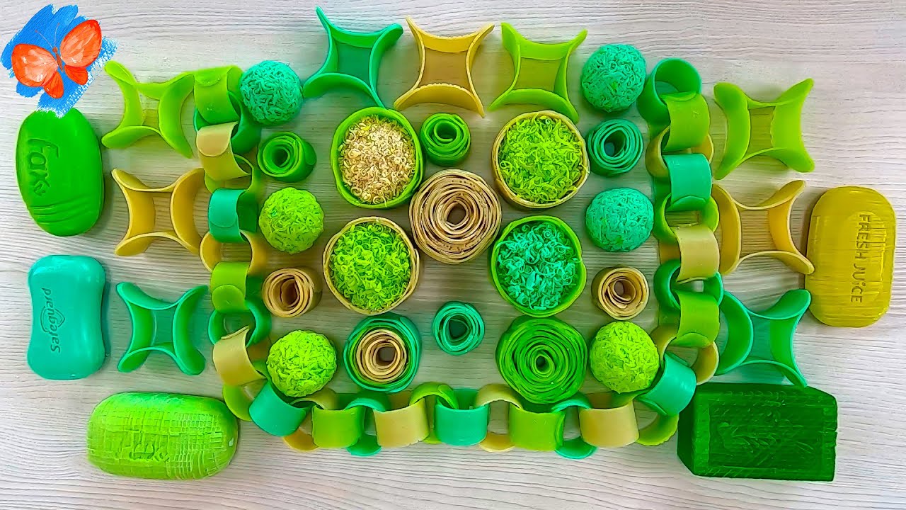 Soap green set #008 | ASMR relax show | Cutting Satisfying soap | Relaxing soap crushing