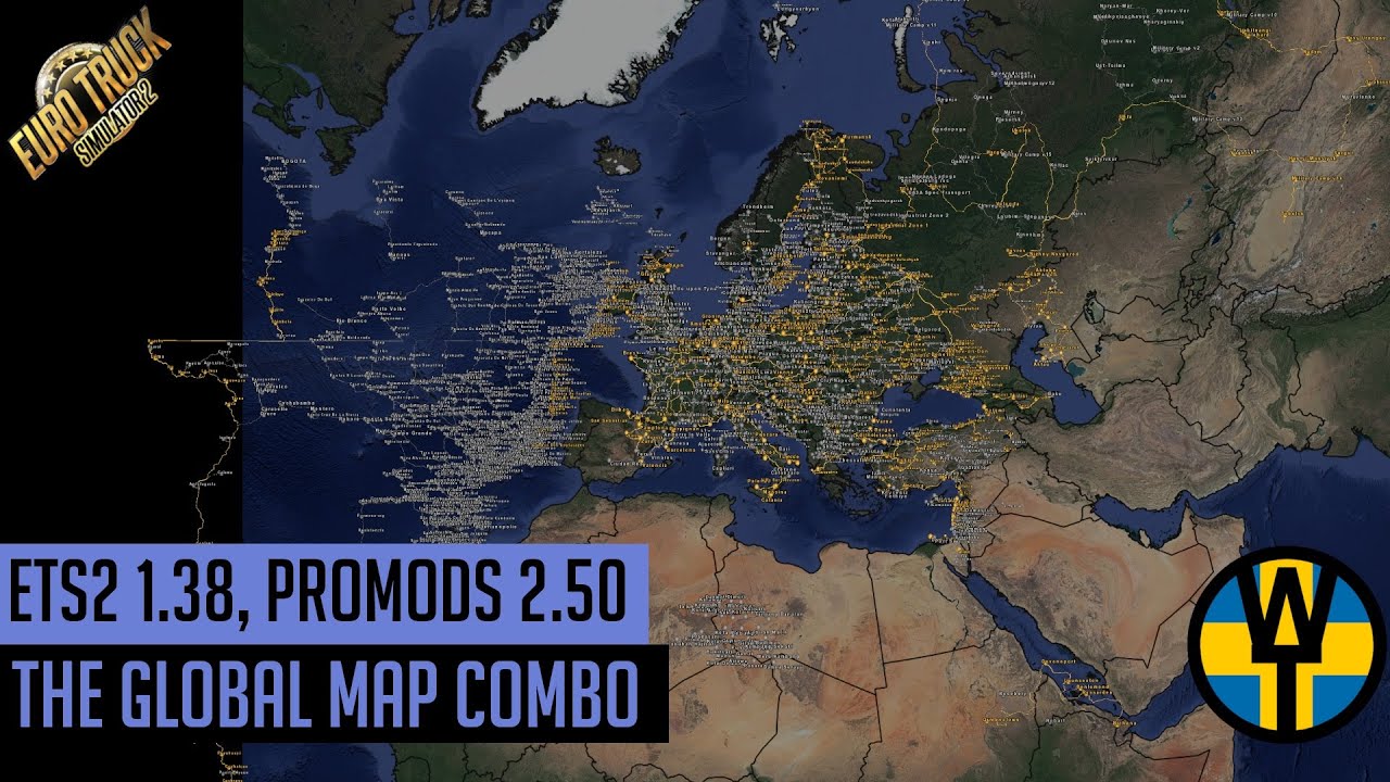 ETS2 1.38 - Promods 2.50 global map combo, including Eurasia, ROS, EAA, PJIndo and Australia