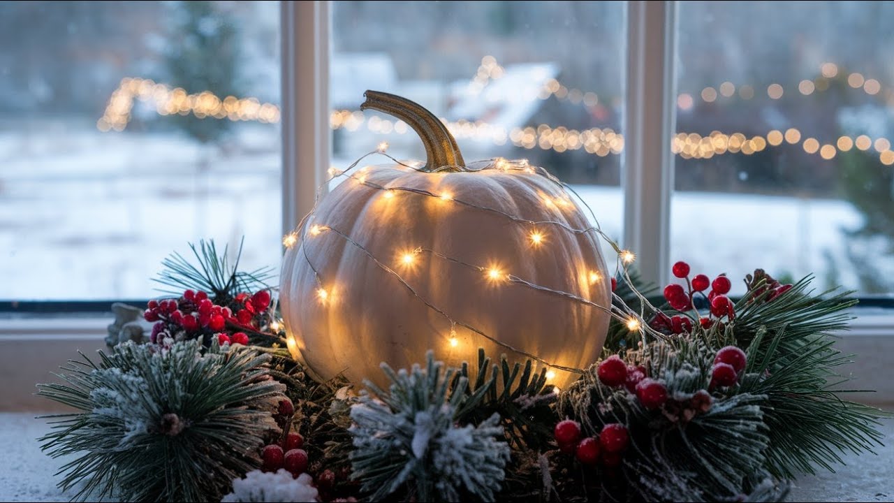 Christmas Pumpkin with Fairy Lights | 4K Holiday Art TV Frame | Cozy Winter Decor for Your Home