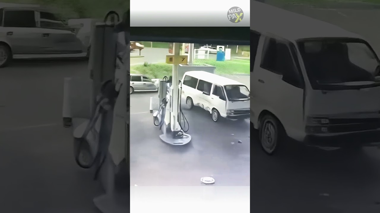 Хаос на заправке! Фургон сходит с ума на шокирующих кадрах