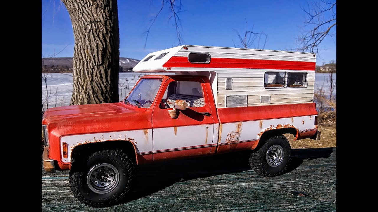Chevy C/K Pickup Camper w/ Interior 1/18 Scale Model Weathering Painting Rust Fading Squarebody FMS