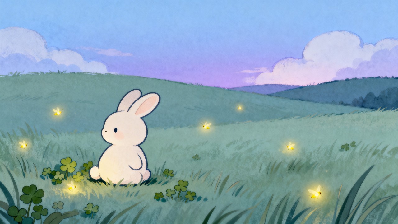 1 Hour Relaxing Night Lofi 🌙 Peaceful Meadow Fireflies with Clover for Sleep, Study & Relaxation