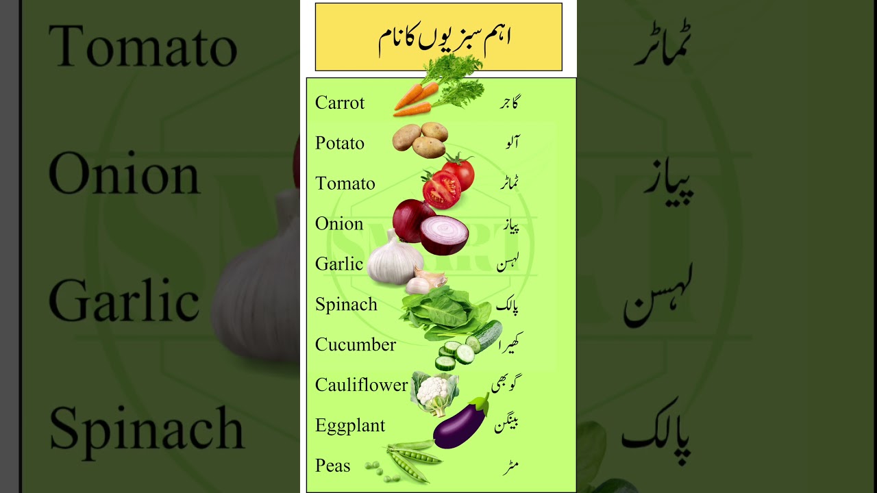Common Vegetables Names in English with Urdu Translation | Learn Everyday Vegetable Vocabulary