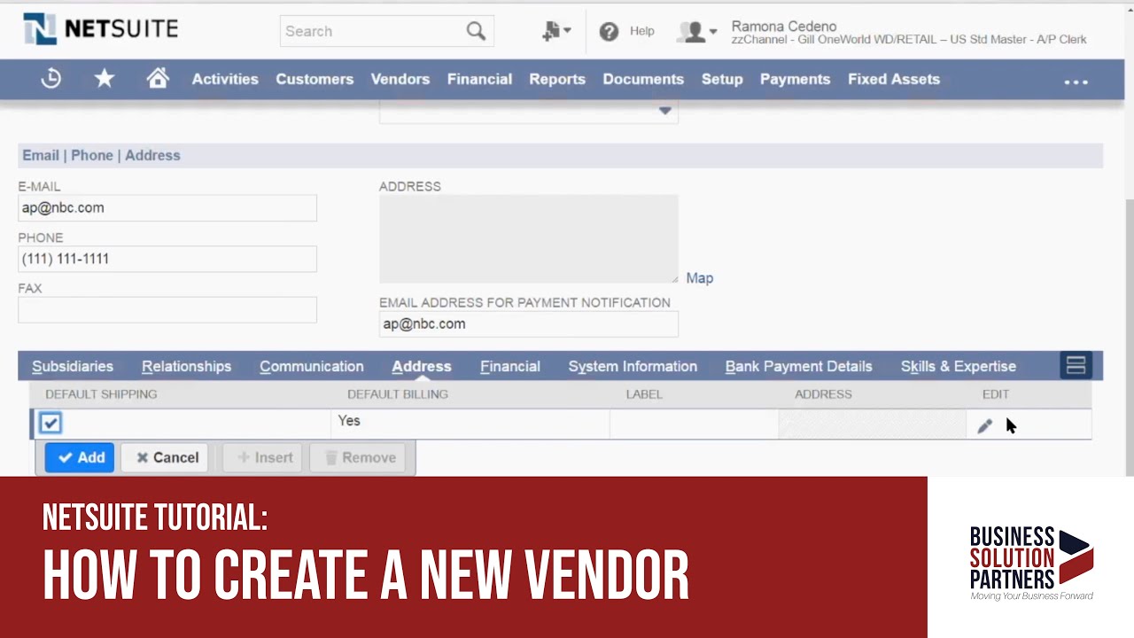 NetSuite Tutorial: How to Create a New Vendor