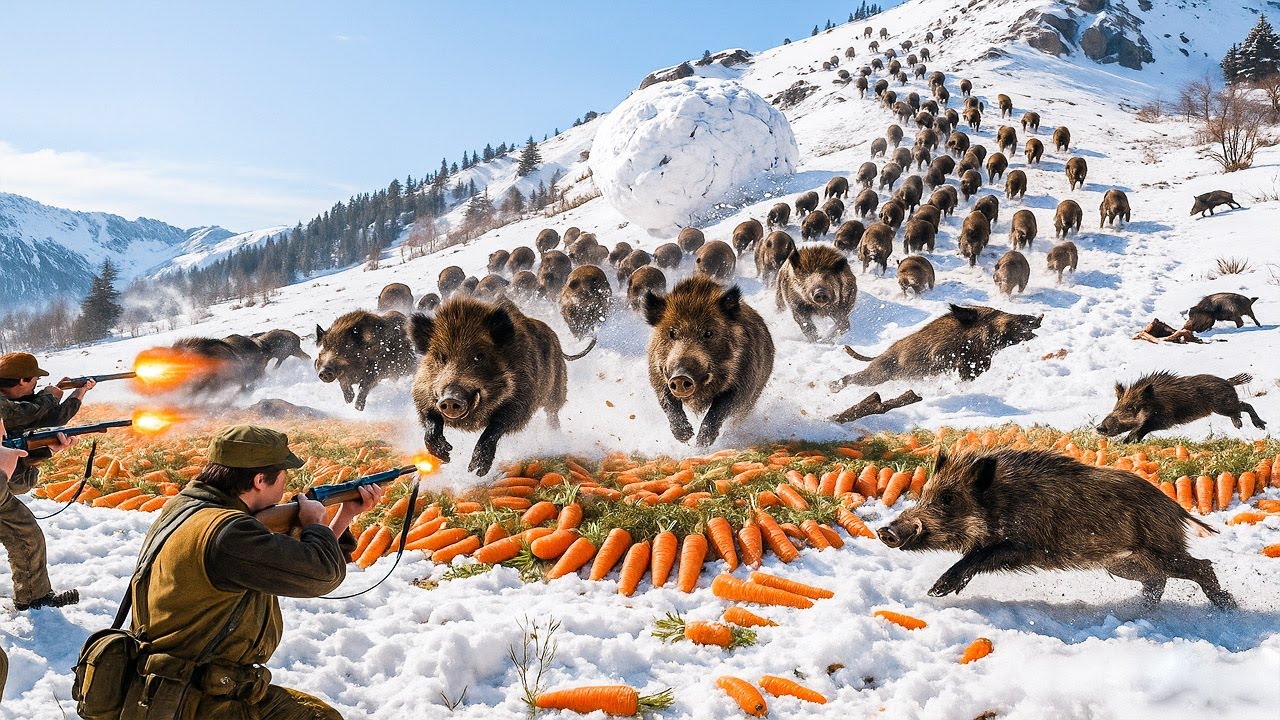 Unglaubliche Jagd im Sp&auml;twinter 💥 Wildschweine st&uuml;rmen die Futterfalle im Schnee!