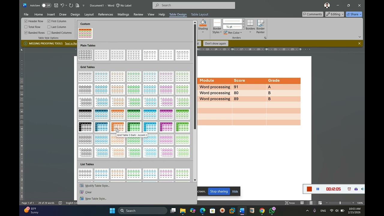 How to Create a Table and Use Its Commands in Microsoft Word (S 12)