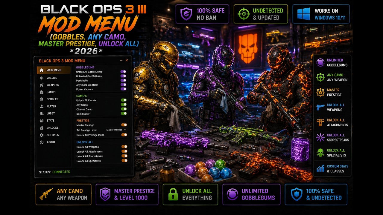BLACK OPS 3 MOD MENU 2026 | Master Prestige, Unlimited GobbleGums, Any Camo & Unlock All