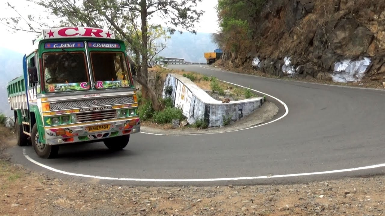 Two Tipper Lorry and PikUp Turning Kollimalai Hairpin bend Hills Driving