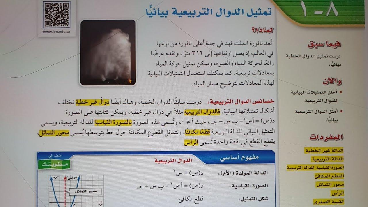 تمثيل الدوال التربيعيه بيانيا .