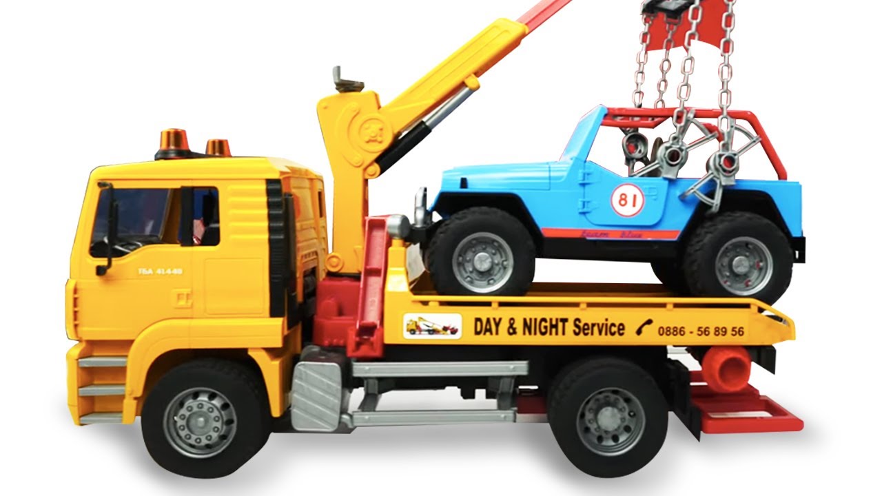 Los coches Brüder van al taller mecánico. Vídeos de juguetes para niños. Grúas y camiones.