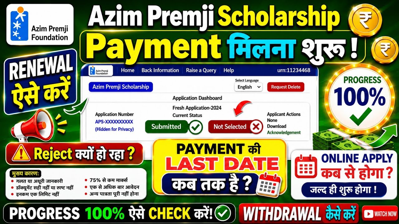 Azim Premji Scholarship Payment New update 2026 | Azim Premji Renewal 2026 , Submitted,Not Selected 