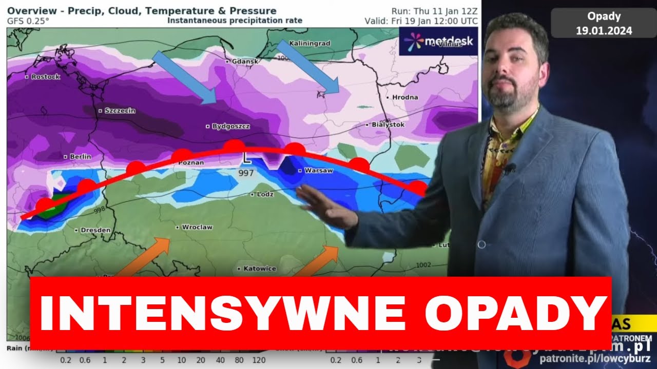 GŁĘBOKI NIŻ NAD POLSKĄ 18-19.01. Intensywny śnieg i silny wiatr.