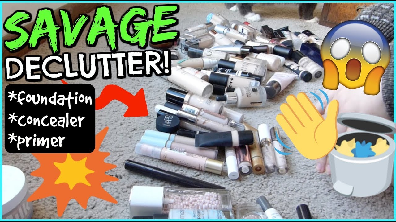 HALVING MY FACE MAKEUP COLLECTION | Declutter 2019 (Foundation, Concealer, & Primer)