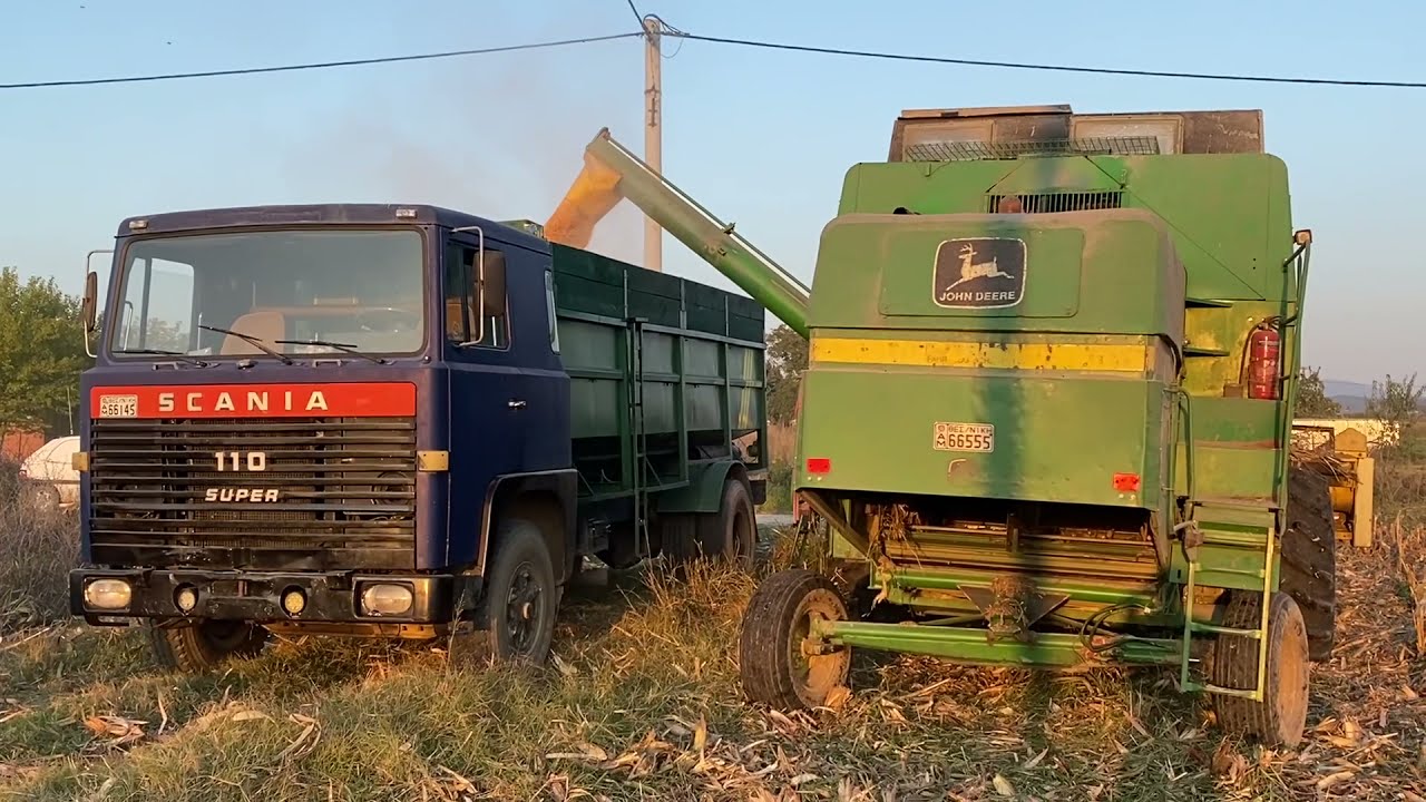 John Deere 1085 x Fantini corn harvesting. Scania LB110 silo Αλώνι καλαμποκιού