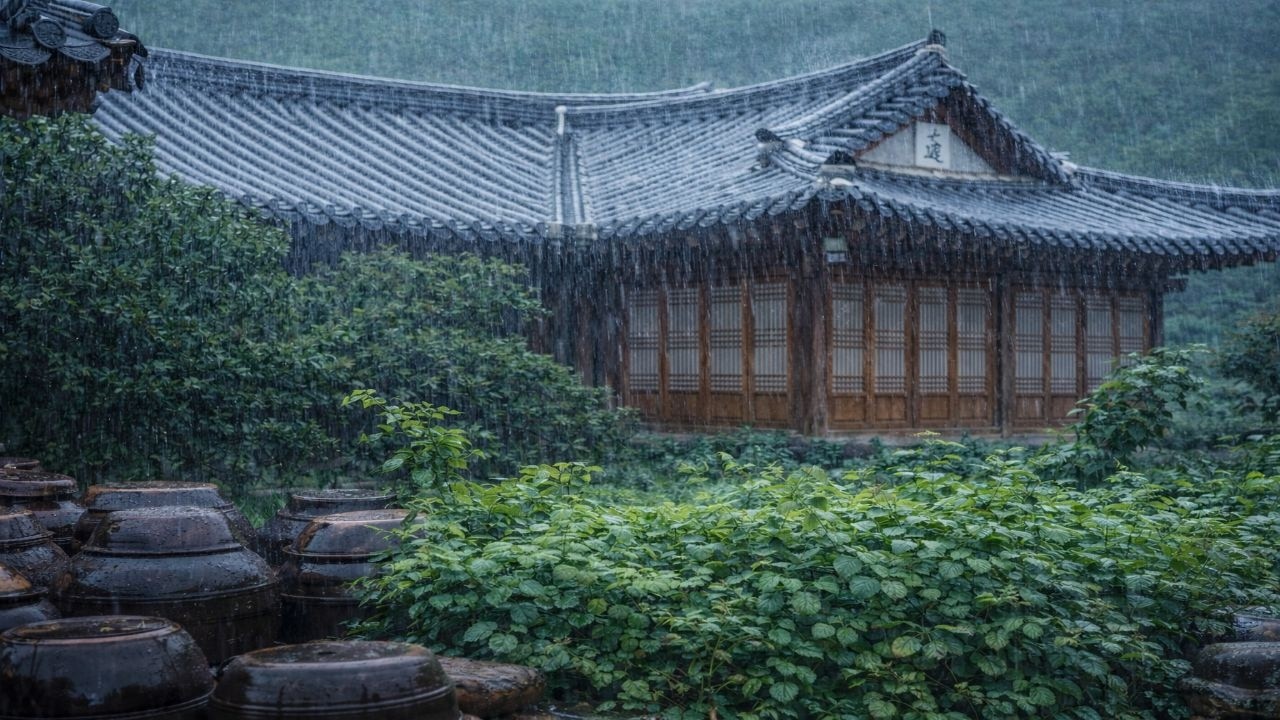 Чёрный экран через 5 минут 🌧️ Звук ливня в ханоке | Глубокий сон | ASMR | Отдых | Медитация