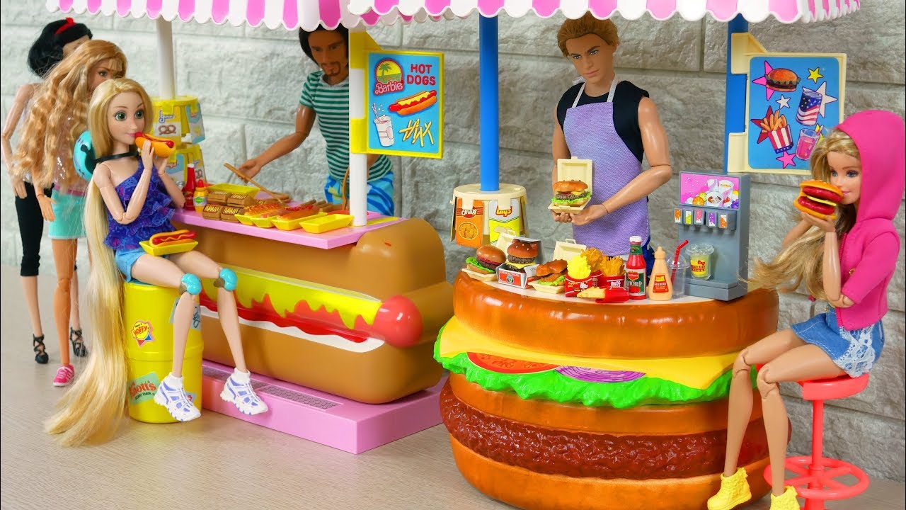 Barbie Hamburger Stand Hotdog Stand Toy Puppe Hamburgerladen Barbie Loja de Hamb&uacute;rguer