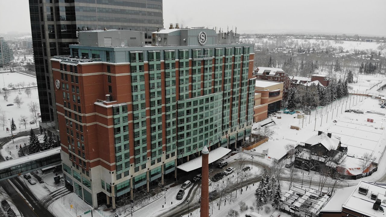 Sheraton Suites Calgary Eau Claire. Aerial and Walkthrough.
