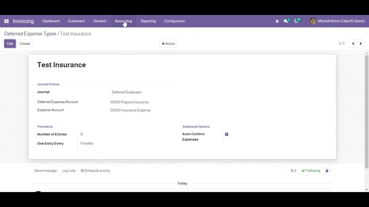 Odoo Deferred Expense