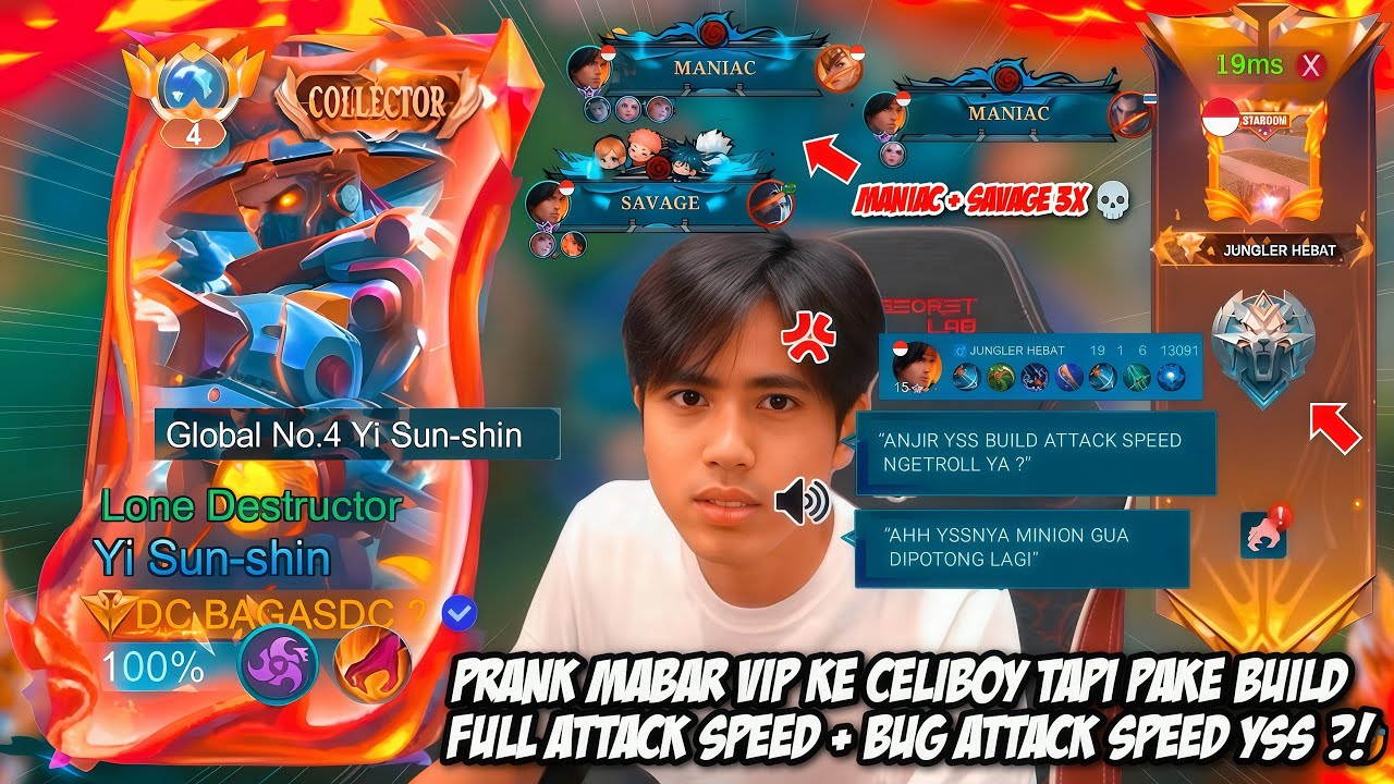 REAKSI CELIBOY DIPRANK BAGASDC PAKE AKUN GM, TROLL PAKE BUILD ATTACK SPEED BERUJUNG SAVAGE + MANIAC