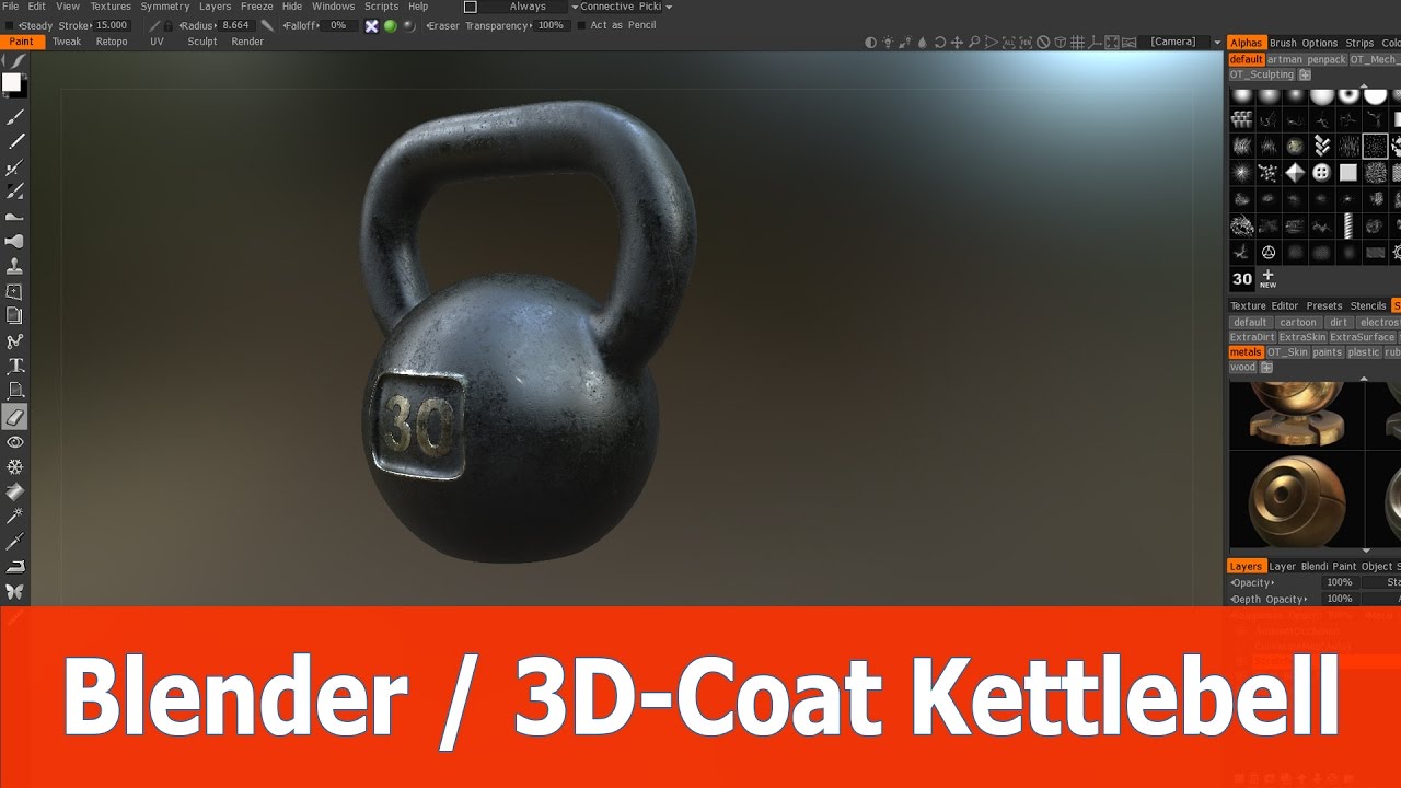 Blender 3D-Coat Tutorial : Create a Kettlebell with PBR materials