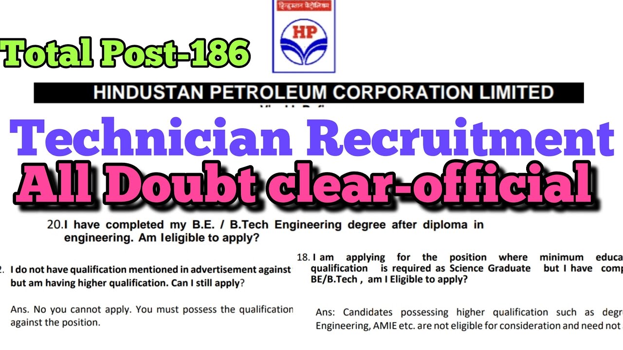 #HPCL Technician Recruitment 2022 | HPCL Technician official FAQ | hpcl higher qualification
