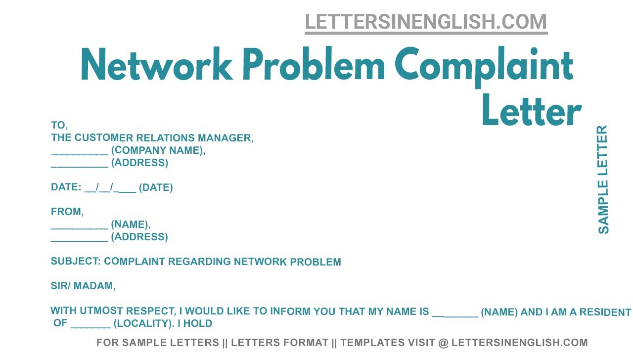 Network Problem Complaint Letter - Sample Letter to Telecom Operator for Network Issue in Your Area