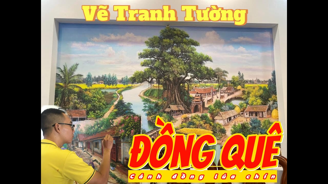 Vẽ tranh tường cánh đồng lúa phong cảnh đồng quê 3d, mẫu mới độc lạ