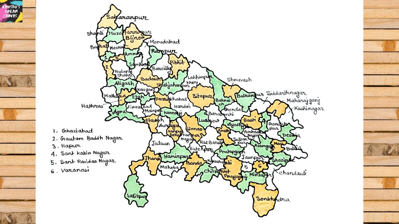 How to draw Uttar Pradesh districts map | Uttar Pradesh map drawing easy