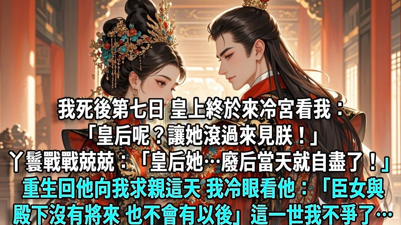 我死後第七日，皇上終於來冷宮看我：「皇后呢？讓她滾過來見朕！」小丫鬟戰戰兢兢地說：「皇后她&hellip;&hellip;廢后當天就自盡了！」重生回到他向我求親這天，我冷眼看他：「臣女與殿下，沒有將來，也不會有以後。」這一世，我