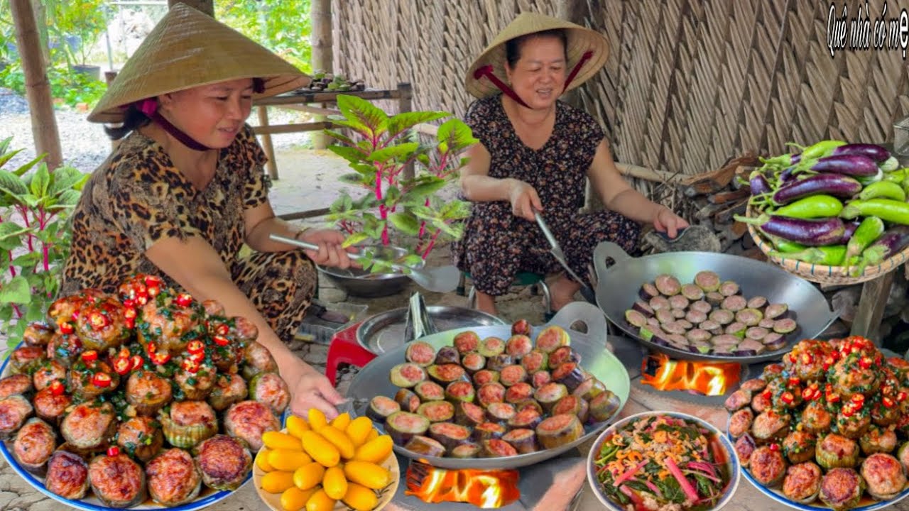 Chả Cà Tím Nhồi Thịt Chiên Sốt Nước Mắm Ớt | Bữa Cơm Quê Thu Hoạch Rau Củ Trong Vườn ||Pick eggplant
