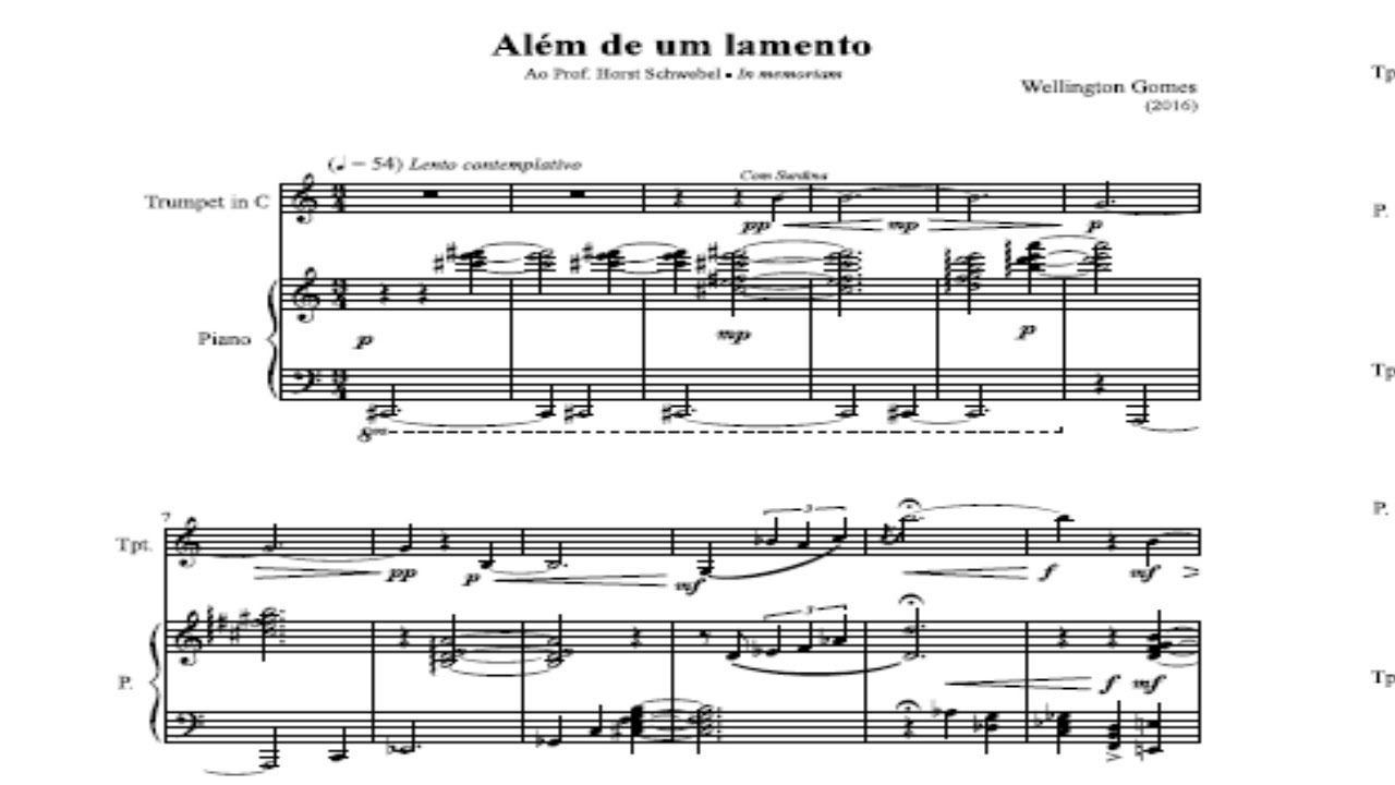 Música Brasileira para Trompete - (Além de um Lamento, Wellington Gomes)  para Horst Schwebel