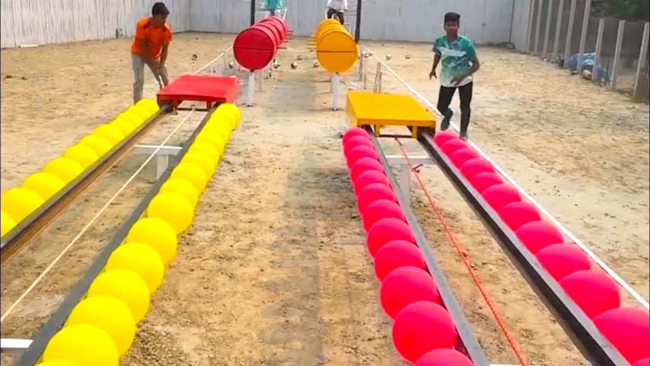 Four youngsters fight to win the amazing challenge in the funny balloon bursting game