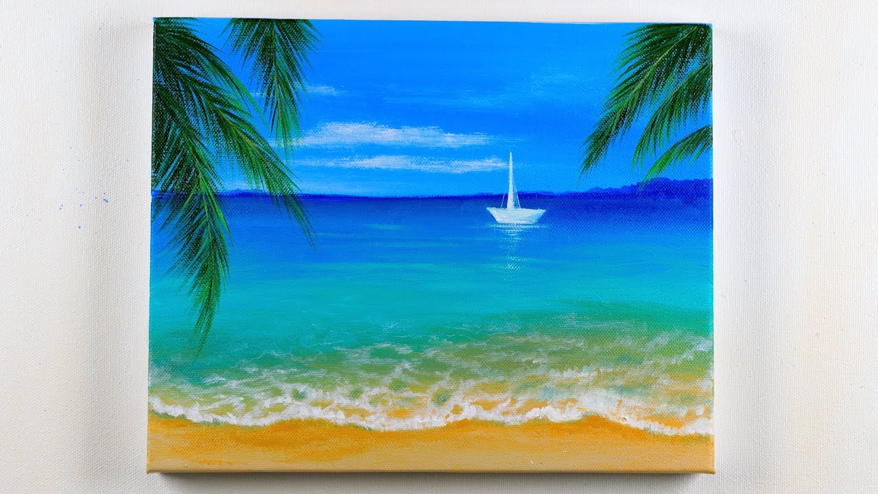 Easy Beach Painting | Seascape painting | Beach Acrylic Painting Tutorial for Beginners .