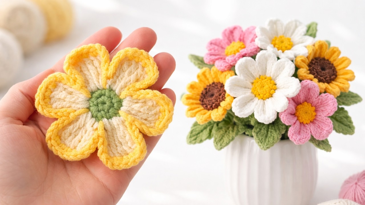 Easy Crochet Flower Charm Tutorial 🌼 Cute Flower Applique for Beginners