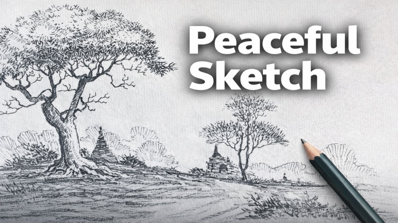 Peaceful Pencil Landscape Drawing