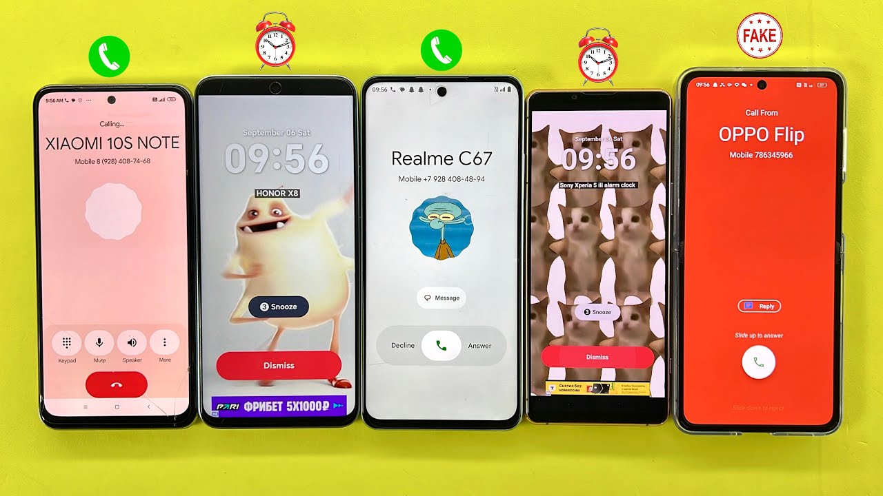 Incoming and Outgoing Call on Realme C67+Redmi Note10S+OPPO N2 Flip | Alarm Clock on HONOR X8, Sony 