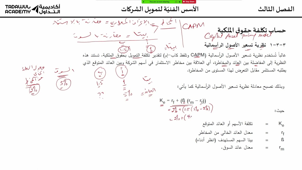 شهادة الأسس الفنية لتمويل الشركات (CME 5A) من CISI - الفصل الثالث - نظرية تسعير الأصول الرأسمالية