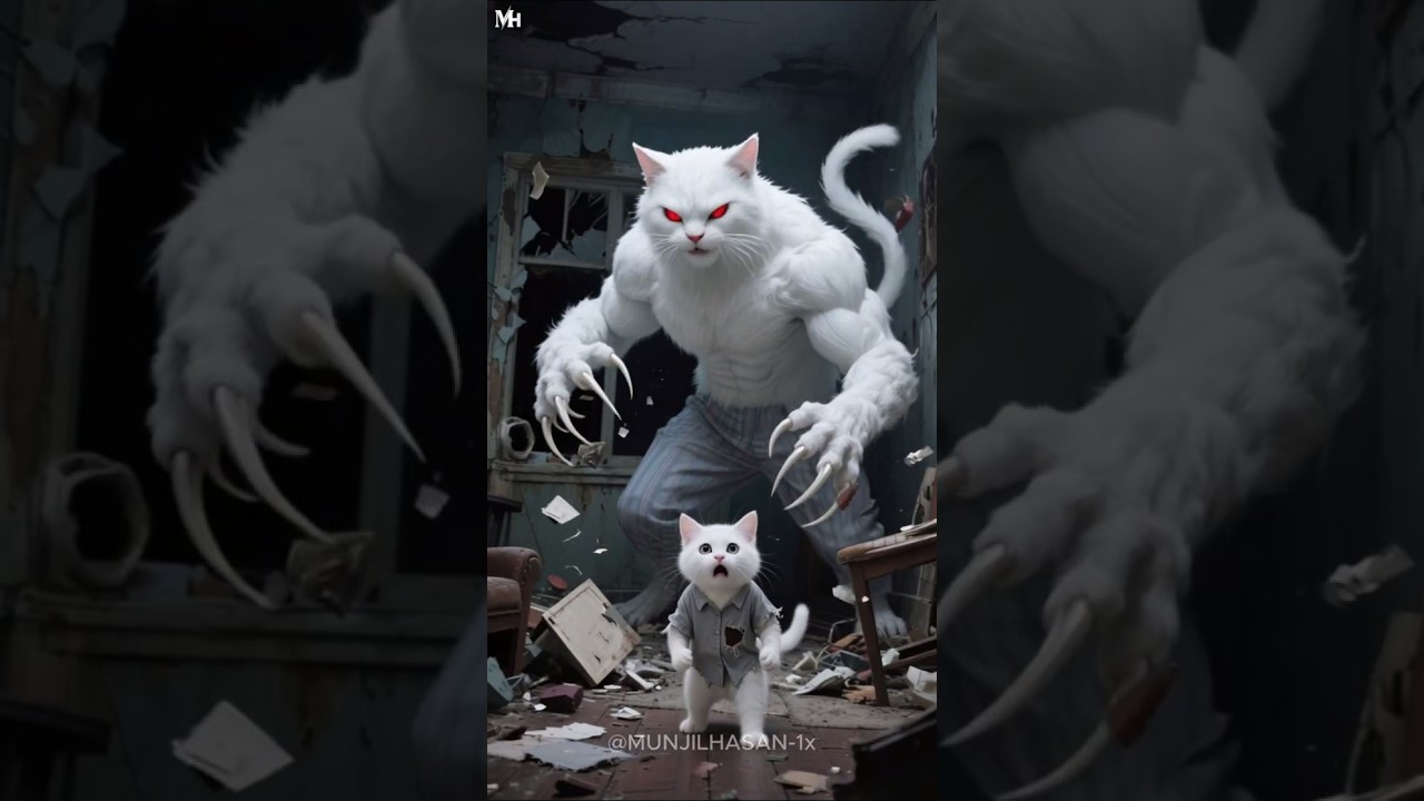 The Brave Kitten and the Monster Father #cat #pets #shorts #cutecat #kitten