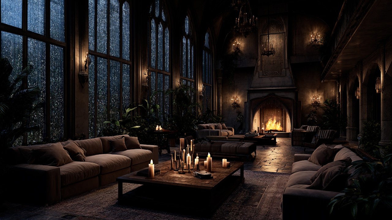 Rainy Night With Fireplace 🔥 Cozy Room Ambience & Rain Sounds for Deep Sleep