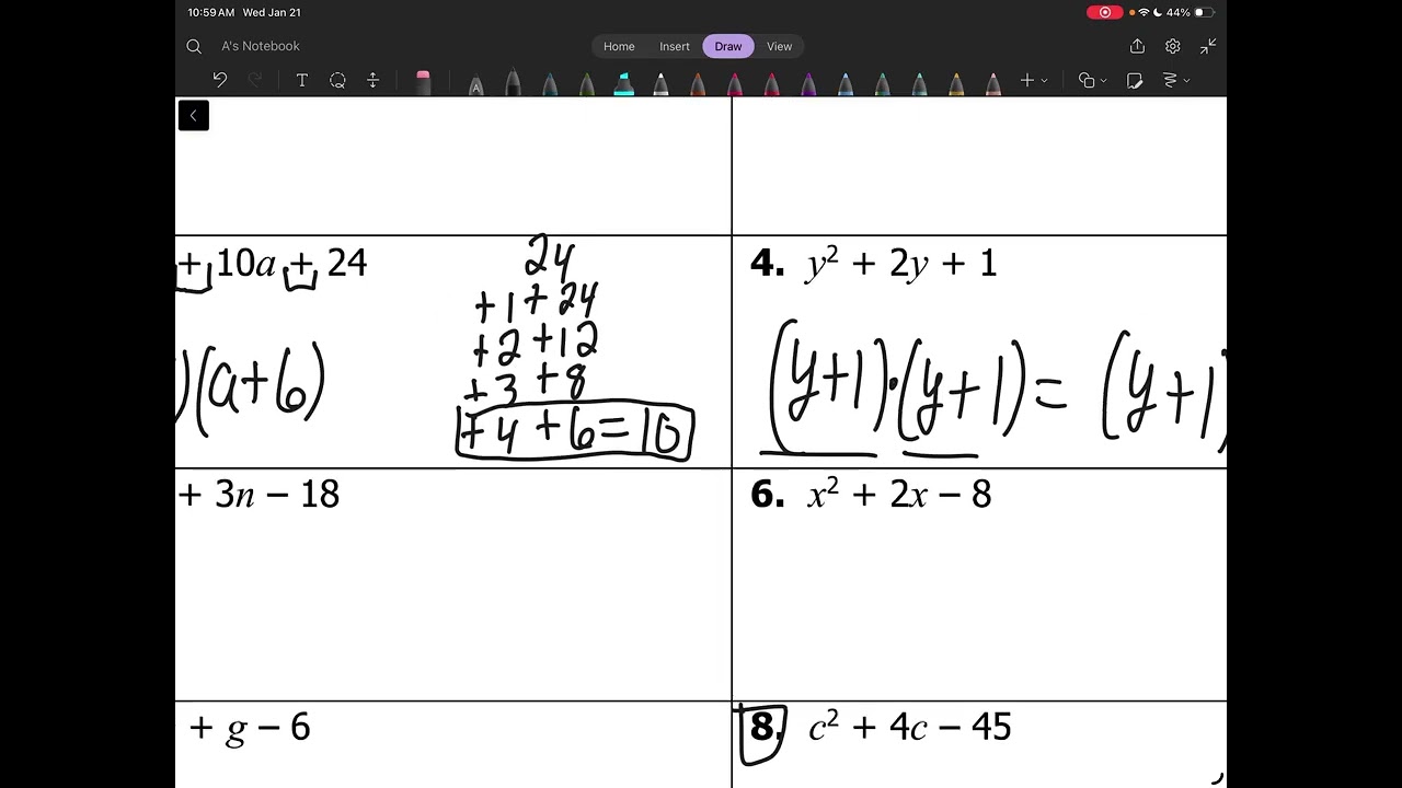 Math 2 Unit 2 Lesson 6: Factoring Trinomials with a=1
