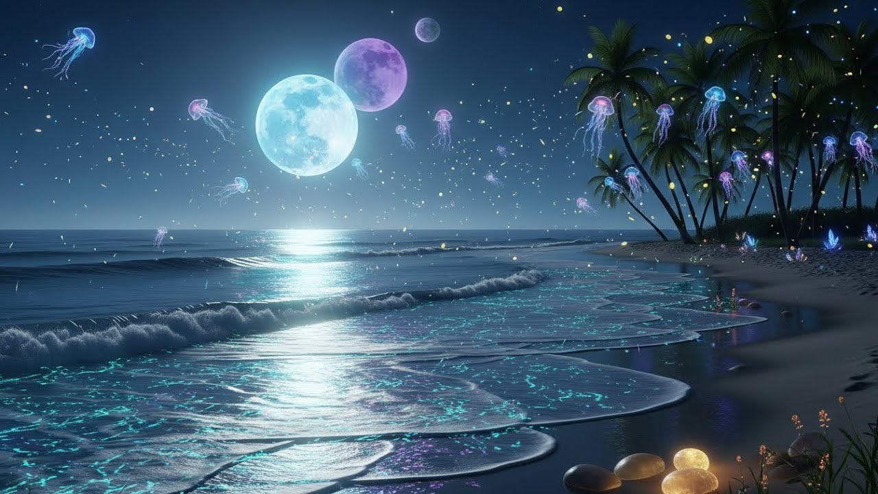 Moonlit Ocean Waves at Night | Deep Relaxation, Stress Relief and Peaceful Sleep Ambience