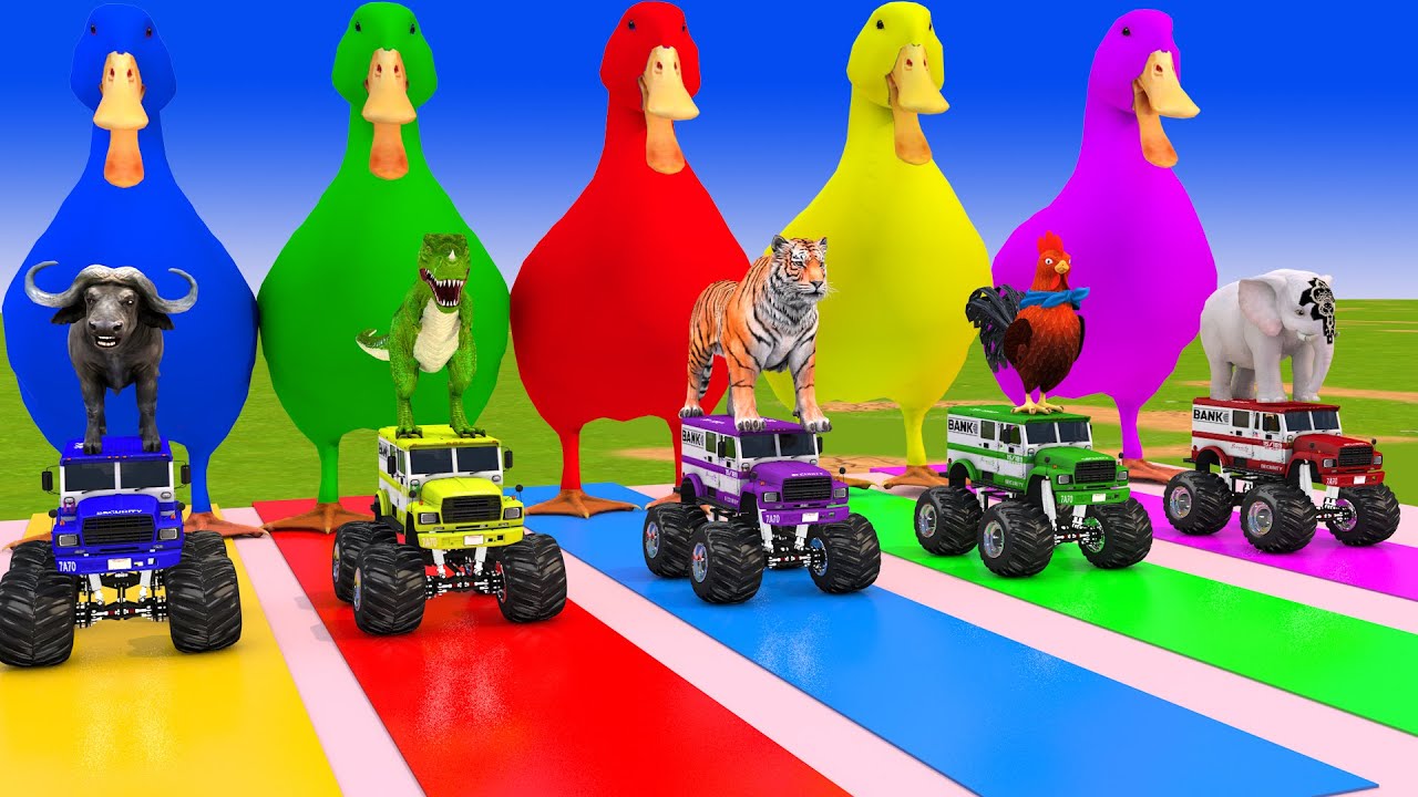 Long Slide Game With Cow Elephant Gorilla Hippopotamus Tiger - 3d Animal Game - Funny 3d Animals
