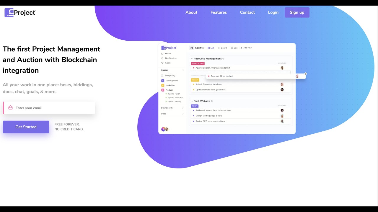 InProject - The first Project Management and Auction with Blockchain integration