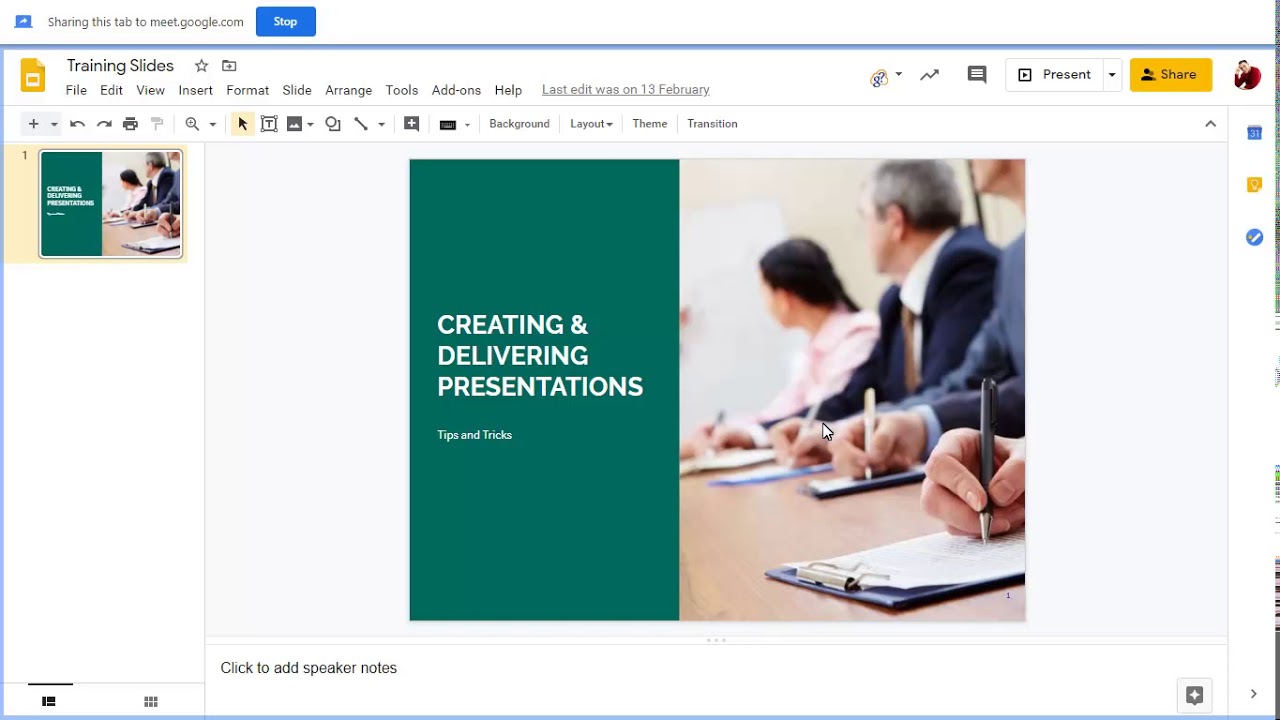 Present a specific Chrome tab in a meeting