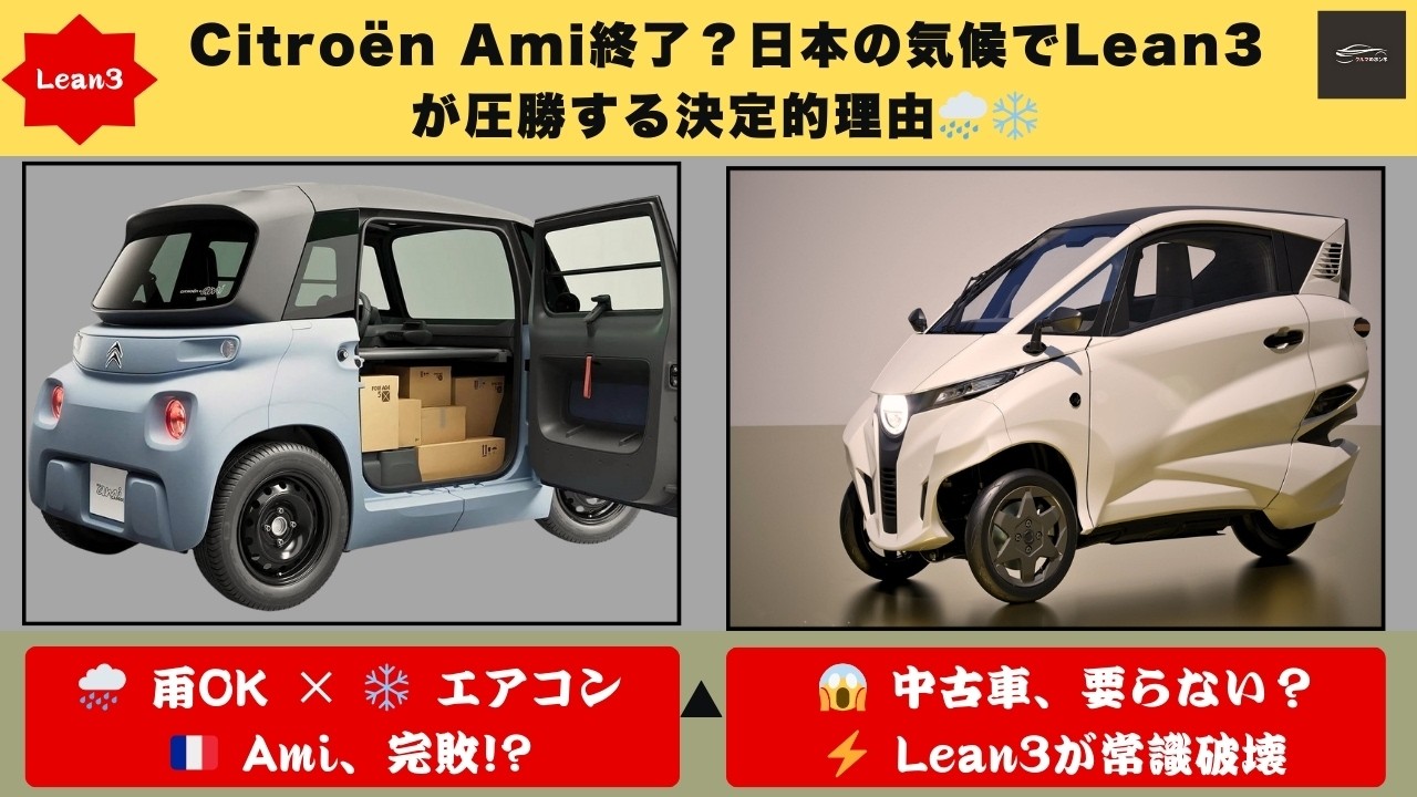 【衝撃】防風・防雨＋エアコン完備⚡ 三輪EV「Lean3」がCitroën Amiを完全粉砕! もはや別次元😱【クルマのホンネ】#自動車ニュース 最新 #新型車両