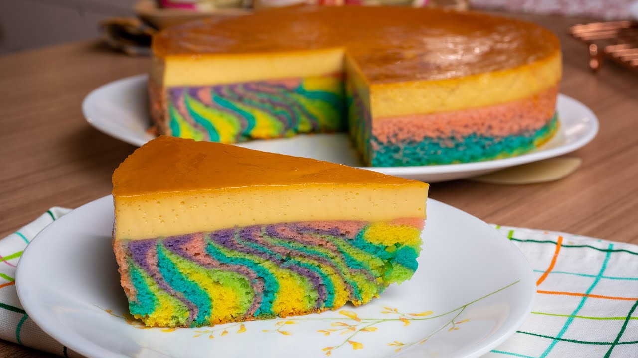 Kek Puding Karamel Pelangi Gedik-Gedik! Dessert Legend, Sekali Cuba Terus Ketagih